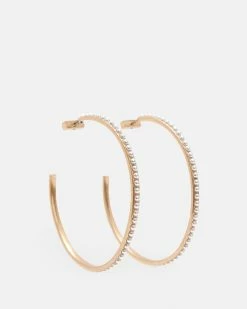 Deals 🥰 Pearl Large Gold-Tone Hoop Earrings Warm Brass 🔥