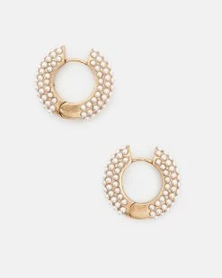 Flash Sale 👏 Pearl Beaded Chunky Hoop Earrings Warm Brass 🧨 -Tailoring Sales WJ568Y 6395 4