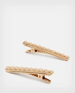 Best Sale 🔥 Pyramid French Barrette Hair Clip Set Warm Brass ⭐