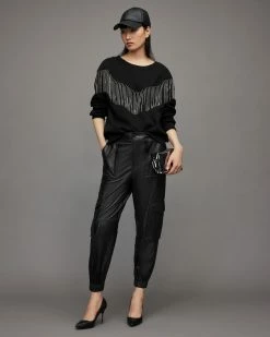 Deals 😍 Freida High-Rise Leather Cargo Trousers Black 🎁