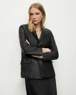 Deals 🔥 Corinna Relaxed Leather Blazer Black 🌟 -Tailoring Sales WL095X 5 2 1