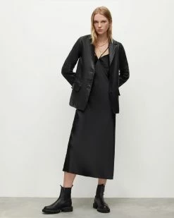 Deals 🔥 Corinna Relaxed Leather Blazer Black 🌟 -Tailoring Sales WL095X 5 4 1