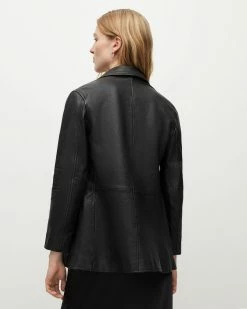 Deals 🔥 Corinna Relaxed Leather Blazer Black 🌟 -Tailoring Sales WL095X 5 5 1