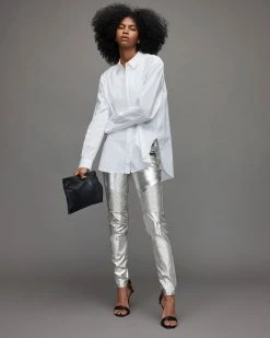 Tailoring Sales 30 Wholesale 🎁 Suri Metallic Leather Biker 👖 Jeans Silver 😉