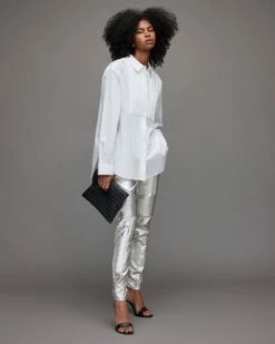 Wholesale 🎁 Suri Metallic Leather Biker 👖 Jeans Silver 😉 -Tailoring Sales WL153X 34 3