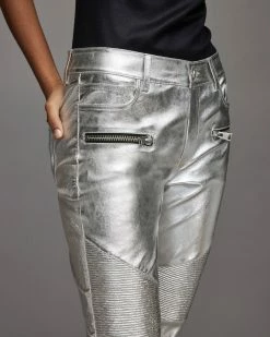Wholesale 🎁 Suri Metallic Leather Biker 👖 Jeans Silver 😉 -Tailoring Sales WL153X 34 4