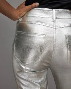 Wholesale 🎁 Suri Metallic Leather Biker 👖 Jeans Silver 😉 -Tailoring Sales WL153X 34 5