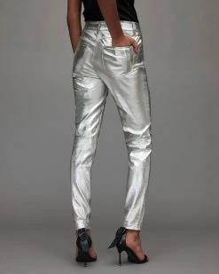 Wholesale 🎁 Suri Metallic Leather Biker 👖 Jeans Silver 😉 -Tailoring Sales WL153X 34 6