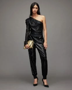 Tailoring Sales 38 New 🎉 Soraya High-Rise Relaxed Sequin Trousers Black ⭐