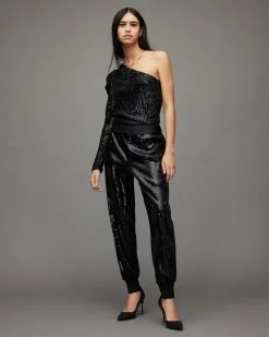 New 🎉 Soraya High-Rise Relaxed Sequin Trousers Black ⭐ -Tailoring Sales WP033X 5 4 1