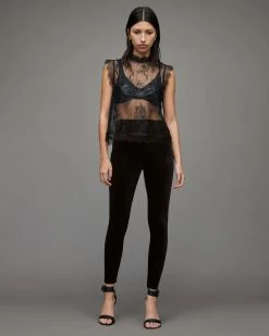 Cheap 🤩 Cora High-Rise Velvet Leggings Black ❤️ -Tailoring Sales WP064T 5 3 1