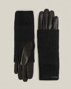 Discount 🎁 Zoya Knit Cuff Leather Gloves Black 🎉