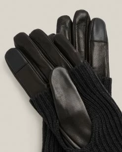 Discount 🎁 Zoya Knit Cuff Leather Gloves Black 🎉 -Tailoring Sales WQ003P 5 3