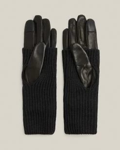 Discount 🎁 Zoya Knit Cuff Leather Gloves Black 🎉 -Tailoring Sales WQ003P 5 4