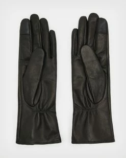 Buy ⭐ Sara Zip Leather Gloves Black 🔥 -Tailoring Sales WQ534X 5 4