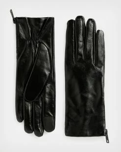 New 👏 Cleo Leather Gloves SHINY BLACK/BLACK 🎁