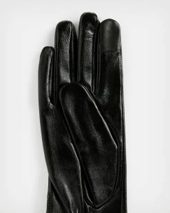 New 👏 Cleo Leather Gloves SHINY BLACK/BLACK 🎁 -Tailoring Sales WQ536X 7939 3