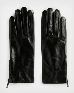 New 👏 Cleo Leather Gloves SHINY BLACK/BLACK 🎁 -Tailoring Sales WQ536X 7939 4