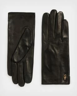 Budget 💯 AllSaints Rivet Leather Gloves BLACK/WARM BRASS 🌟