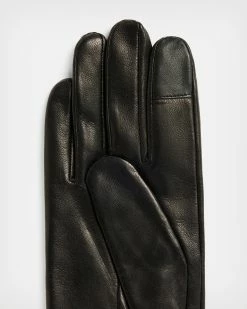 Budget 💯 AllSaints Rivet Leather Gloves BLACK/WARM BRASS 🌟 -Tailoring Sales WQ546X 6405 3