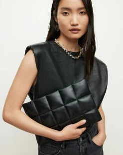 Tailoring Sales 23 Outlet 😀 Bettina Leather Quilted Clutch Bag Black 🤩