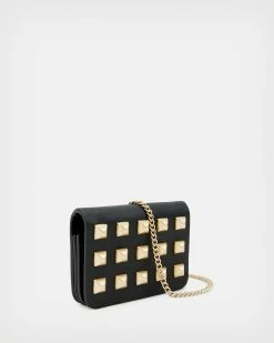 New 💯 Honore Studded Leather Cardholder BLACK/GOLD 😉 -Tailoring Sales WR543X 5108 5