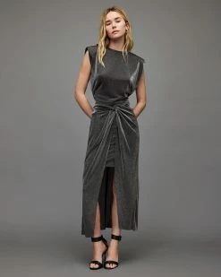 Budget 🎉 Sami Metallic 👗 Skirt Silver ⌛ -Tailoring Sales WS026X 34 3 1