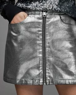 Top 10 🤩 Cleo Metallic Denim Mini 👗 Skirt Metallic Silver 👏 -Tailoring Sales WS028X 1310 3