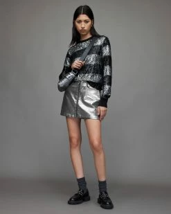 Top 10 🤩 Cleo Metallic Denim Mini 👗 Skirt Metallic Silver 👏 -Tailoring Sales WS028X 1310 5