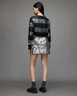 Top 10 🤩 Cleo Metallic Denim Mini 👗 Skirt Metallic Silver 👏 -Tailoring Sales WS028X 1310 6