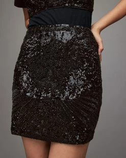 Cheapest 😀 Fern Embellished Mini 👗 Skirt Black 🧨 -Tailoring Sales WS054X 5 3 1