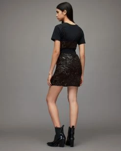 Cheapest 😀 Fern Embellished Mini 👗 Skirt Black 🧨 -Tailoring Sales WS054X 5 4 1
