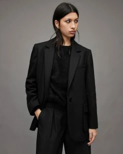 Budget 🛒 Jessa Wool Blend Blazer Jacket Black ❤️ -Tailoring Sales WT016Y 5 6