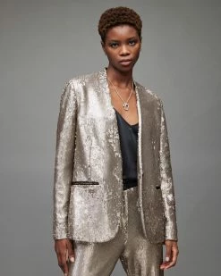 Flash Sale 🎁 Leigh Sequin Blazer Silver 💯 -Tailoring Sales WT028X 34 4