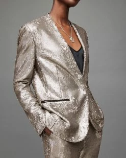 Flash Sale 🎁 Leigh Sequin Blazer Silver 💯 -Tailoring Sales WT028X 34 5