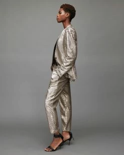 Best reviews of 🎉 Leigh Sequin Slim Trousers Silver 🛒 -Tailoring Sales WT029X 34 3 1