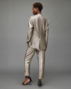 Best reviews of 🎉 Leigh Sequin Slim Trousers Silver 🛒 -Tailoring Sales WT029X 34 5 1