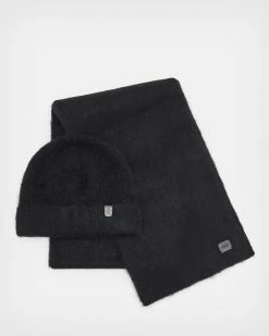 Outlet 😍 Logan Brushed Beanie And Scarf Gift Set Black 🌟