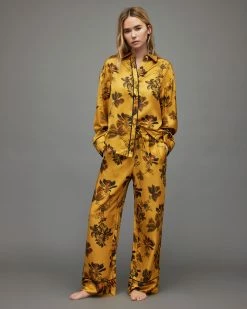 Discount 🥰 Sofi Lilly Silk Blend Pyjama 👚 Shirt Gold 🛒 -Tailoring Sales WX031X 79 3