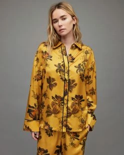 Discount 🥰 Sofi Lilly Silk Blend Pyjama 👚 Shirt Gold 🛒 -Tailoring Sales WX031X 79 5