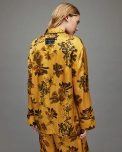 Discount 🥰 Sofi Lilly Silk Blend Pyjama 👚 Shirt Gold 🛒 -Tailoring Sales WX031X 79 6