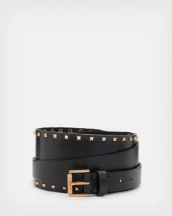 Outlet 🤩 Maxie Leather Studded Alcor Belt BLACK/WARM BRASS 💯