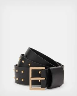 Best Sale 👍 Maxie Leather Studded Belt BLACK/WARM BRASS 😍