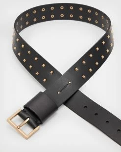 Best Sale 👍 Maxie Leather Studded Belt BLACK/WARM BRASS 😍 -Tailoring Sales WZ509X 6405 3