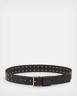 Best Sale 👍 Maxie Leather Studded Belt BLACK/WARM BRASS 😍 -Tailoring Sales WZ509X 6405 4