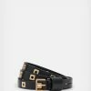 Best deal 👍 Nieva Skinny Flip Tie Leather Belt BLACK/WARM BRASS 🎁 -Tailoring Sales WZ602X 6405 1