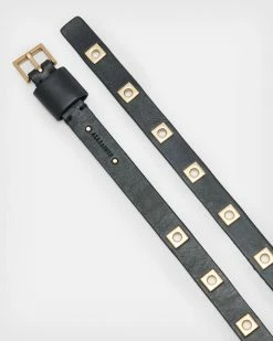 Best deal 👍 Nieva Skinny Flip Tie Leather Belt BLACK/WARM BRASS 🎁 -Tailoring Sales WZ602X 6405 3