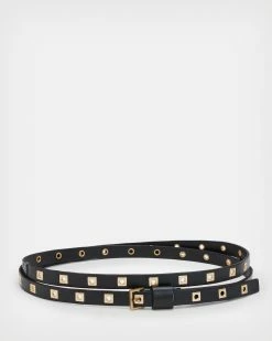 Best deal 👍 Nieva Skinny Flip Tie Leather Belt BLACK/WARM BRASS 🎁 -Tailoring Sales WZ602X 6405 4