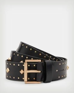 Hot Sale 😍 Piper Studded Leather Belt BLACK/WARM BRASS 🔔