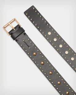 Hot Sale 😍 Piper Studded Leather Belt BLACK/WARM BRASS 🔔 -Tailoring Sales WZ607X 6405 4